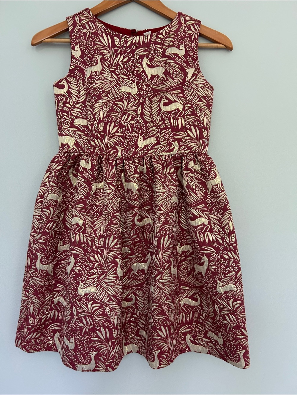 Crewcuts Burgundy and Cream Printed Fit‑and‑Flare Dress